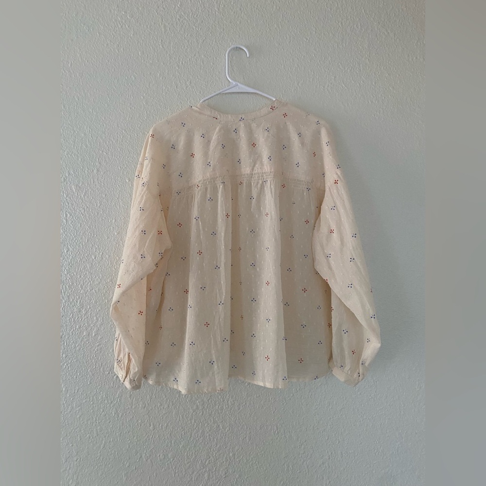 Soludos embroidered Cream Floral cotton Women's Top Button up long sleeve - Picture 5 of 5